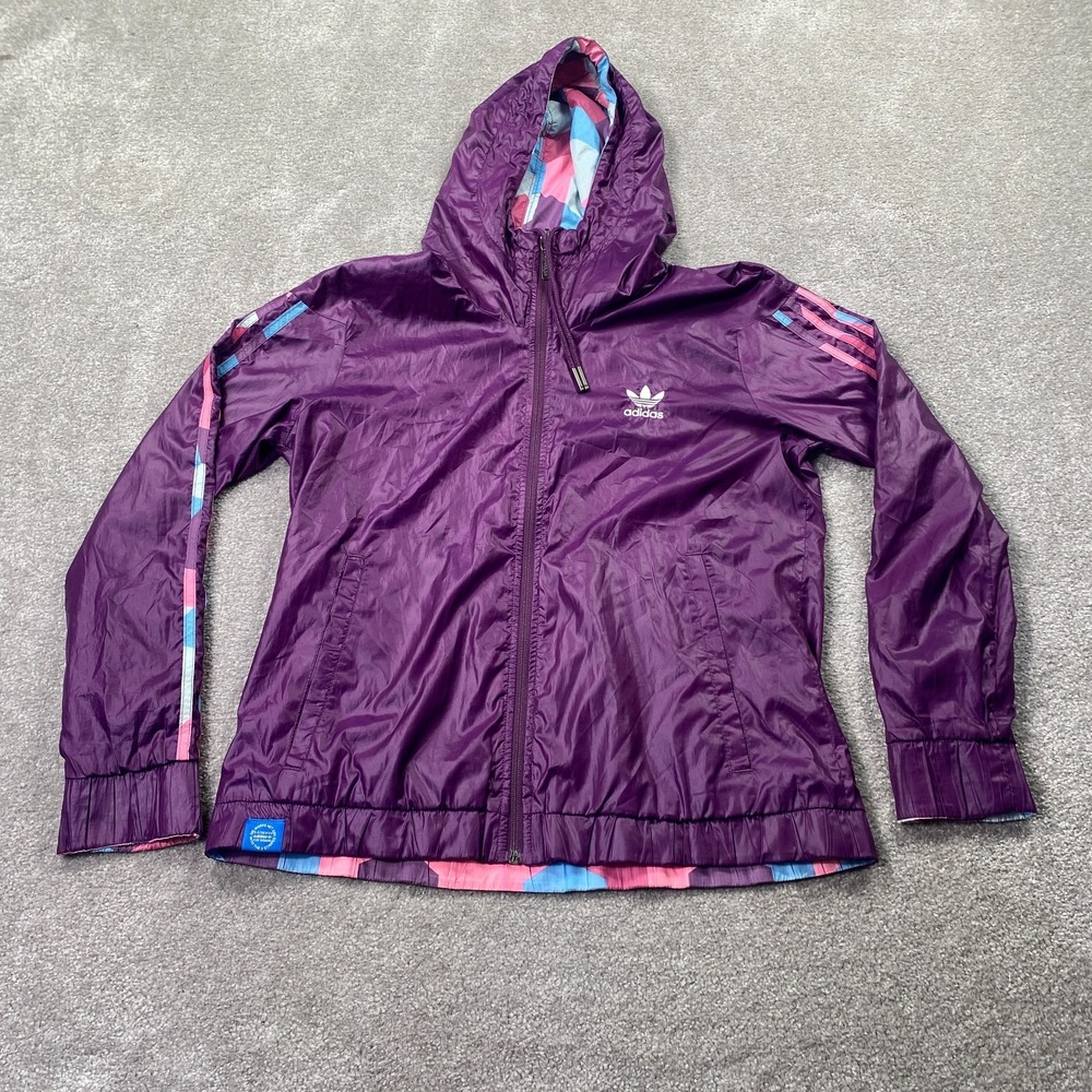 Adidas Reversible Windbreaker Jacket Womens Size M Purple Blue Full Zip Hooded
